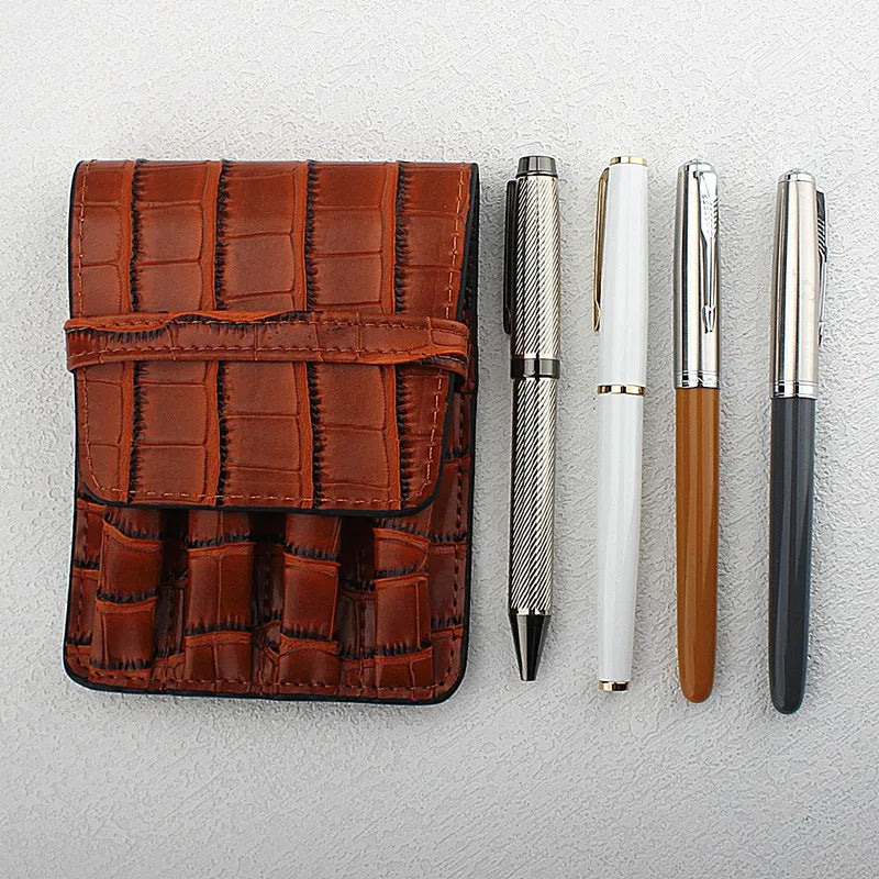 Luxury PU Leather 4 Slots Pen Case Crocodile Pattern Pencil Case Office School Supplies Pouch Creative Gift