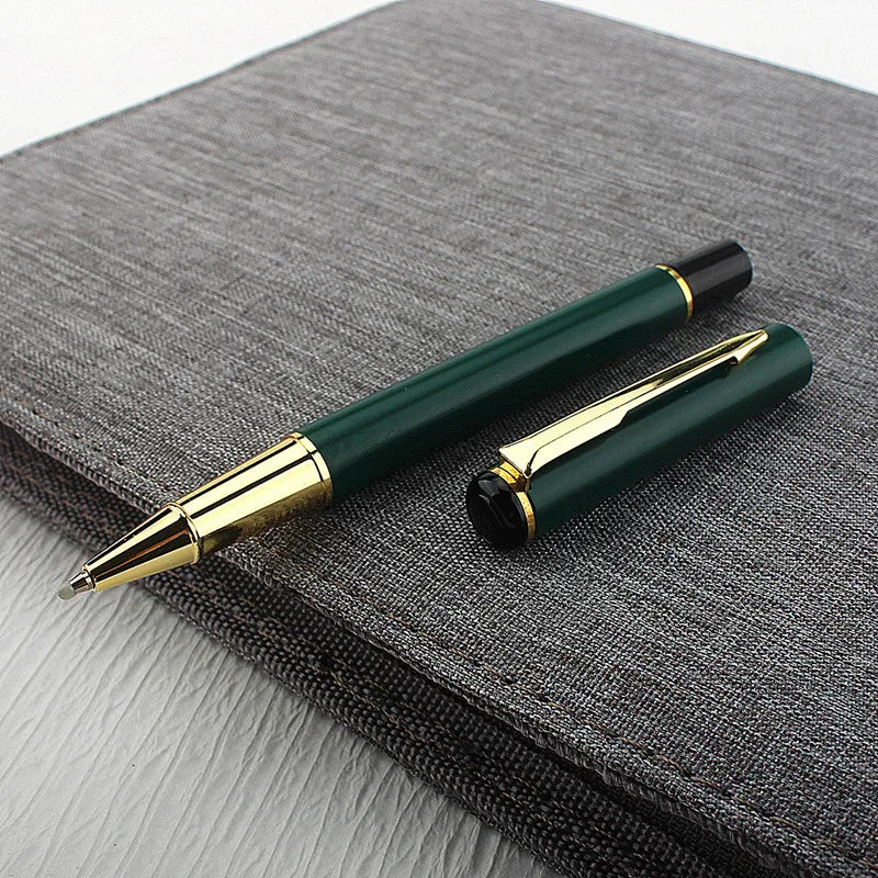 Metal Green Luxury Ink Ballpoint Pen, Black Ink Medium Point 0.5mm Smooth Writing Metal Ball Point Pen Signature Pen